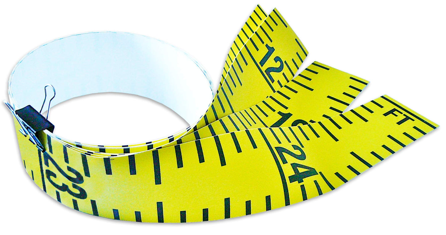 Oregon Rule Co. Floor Tape – Adhesive Backed – 4 Inch Wide X 25 Foot Long – Vertical Up – Fractional – 1” Grads – Yellow – 4 Pieces