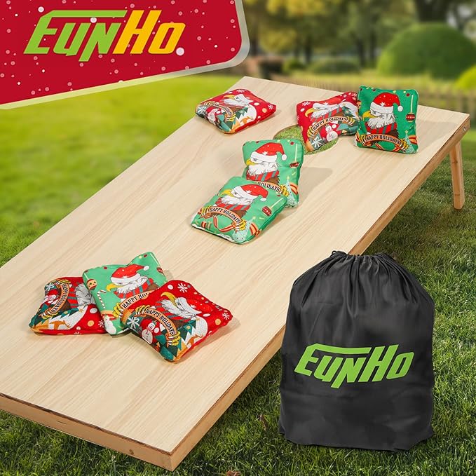 EunHo Cornhole Bags Regulation Dual Sided Set of 8, Professional Cornhole Bean Bags Slick & Sticky Side Bags with Carry Bag