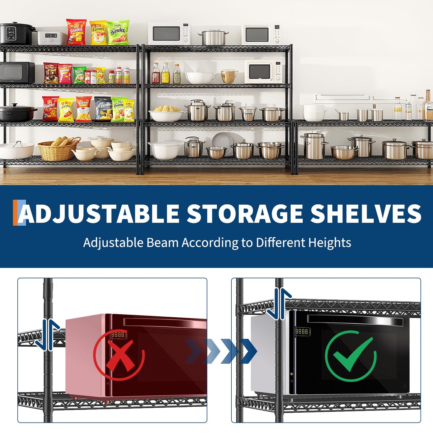 4 Tier Heavy Duty Wire Garage Shelving with Wheels, 2200 LBS Capacity, 24"D x 56"W x 75"H, Adjustable Metal Storage Rack, Industrial Shelves for Warehouse, Kitchen, Garage, Pantry and Utility Room