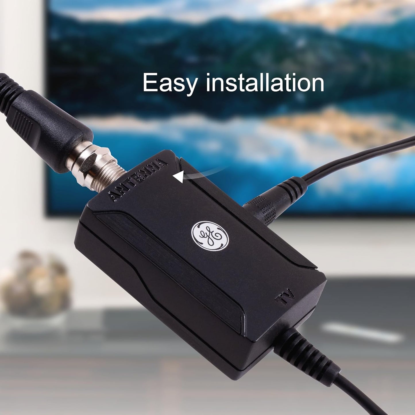 GE 42178 Indoor HD Digital TV Antenna Amplifier, Low Noise Antenna Signal Booster, Clears Up Pixelated Low-Strength