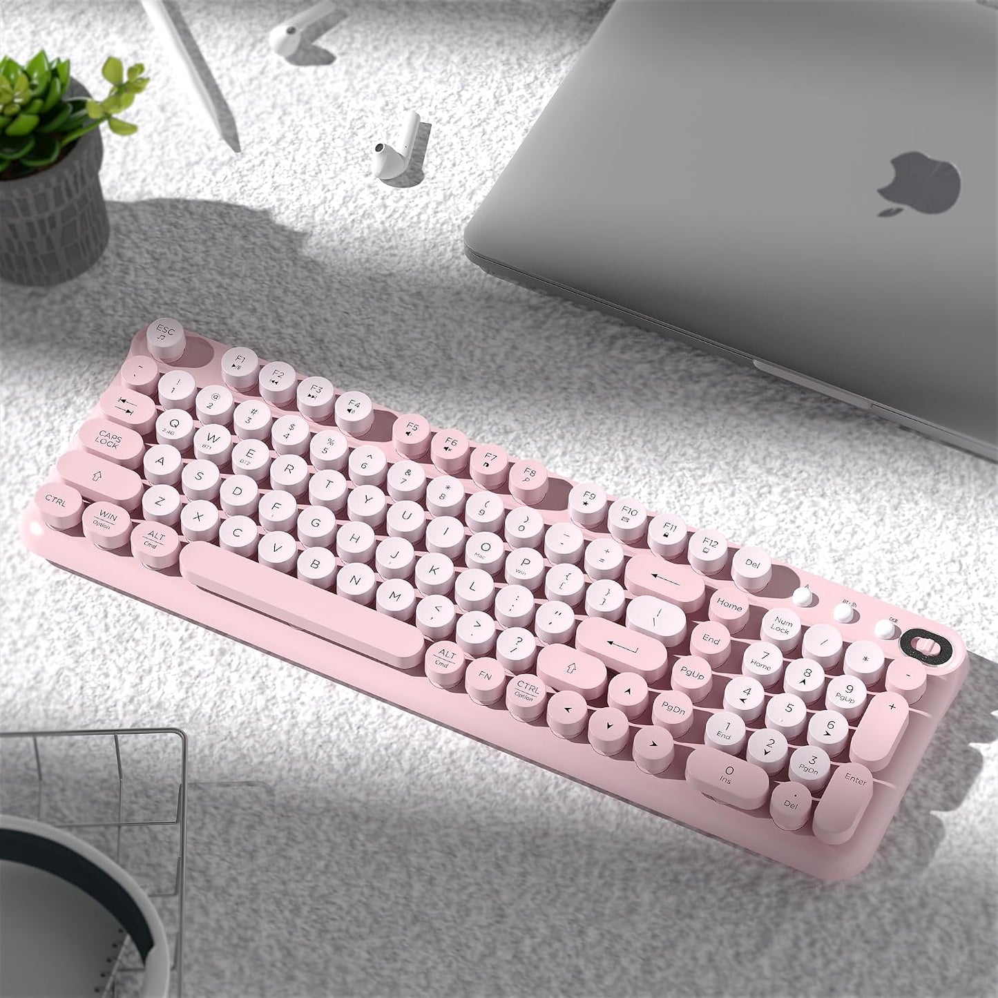 Links9+ 2.4GHz Wireless Bluetooth Keyboard, Retro Round Typewriter Keyboard, Dual Mode Bluetooth & Receiver, Compatible