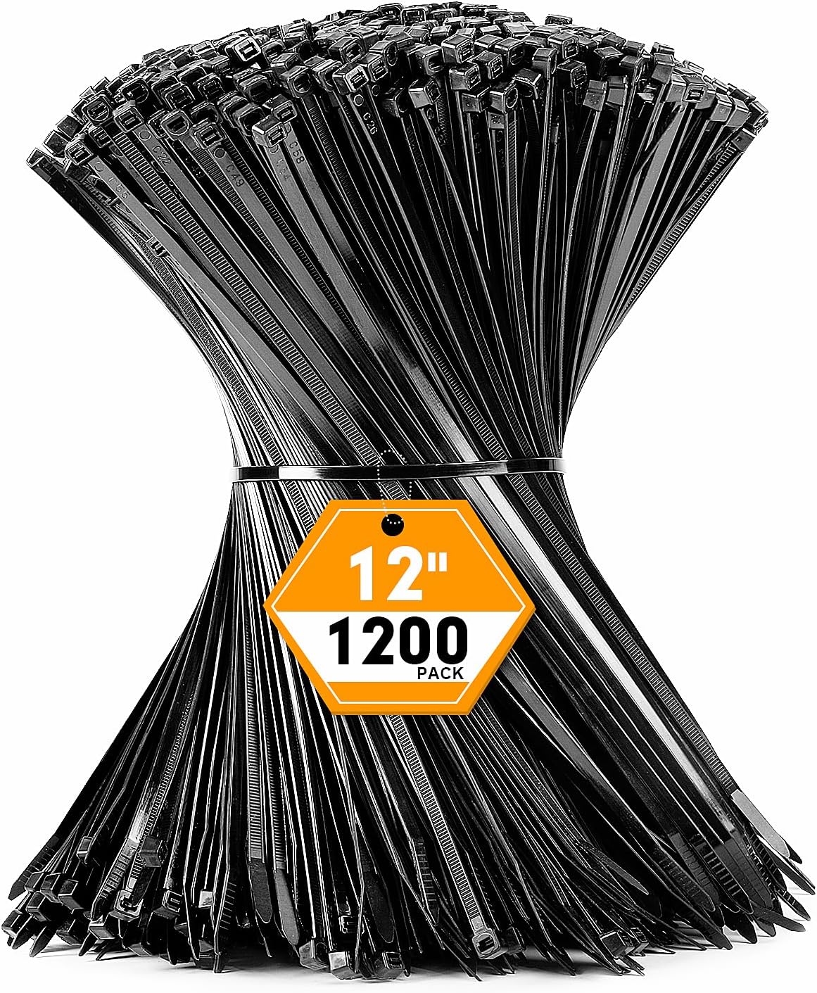 1200pcs 12 Inch, 50lb RAZCC Black Cable Zip Ties Heavy Duty Plastic Nylon Tie Wraps with Tensile Strength for Indoor