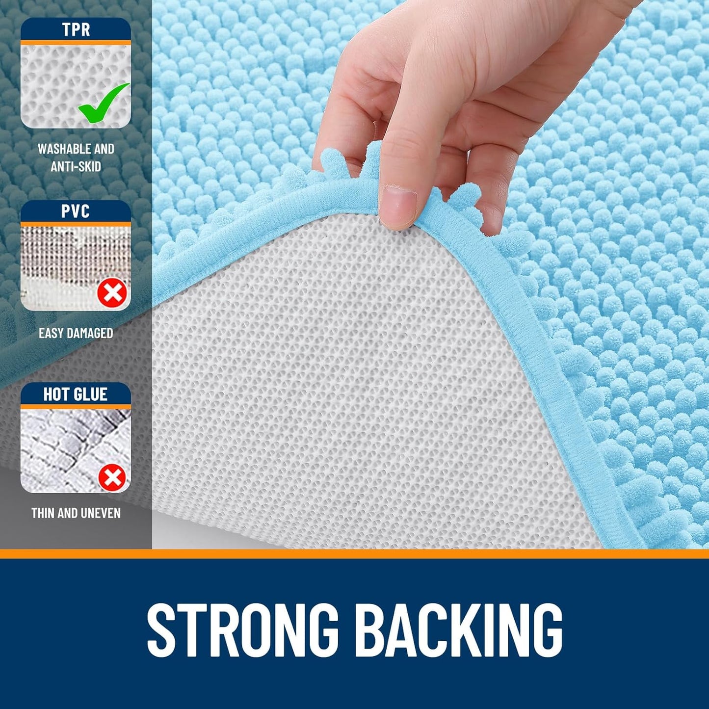 OLANLY Bath Rugs - Extra Soft Chenille, Quick Dry & Absorbent | 24x16 Sky Blue Machine Washable Mats