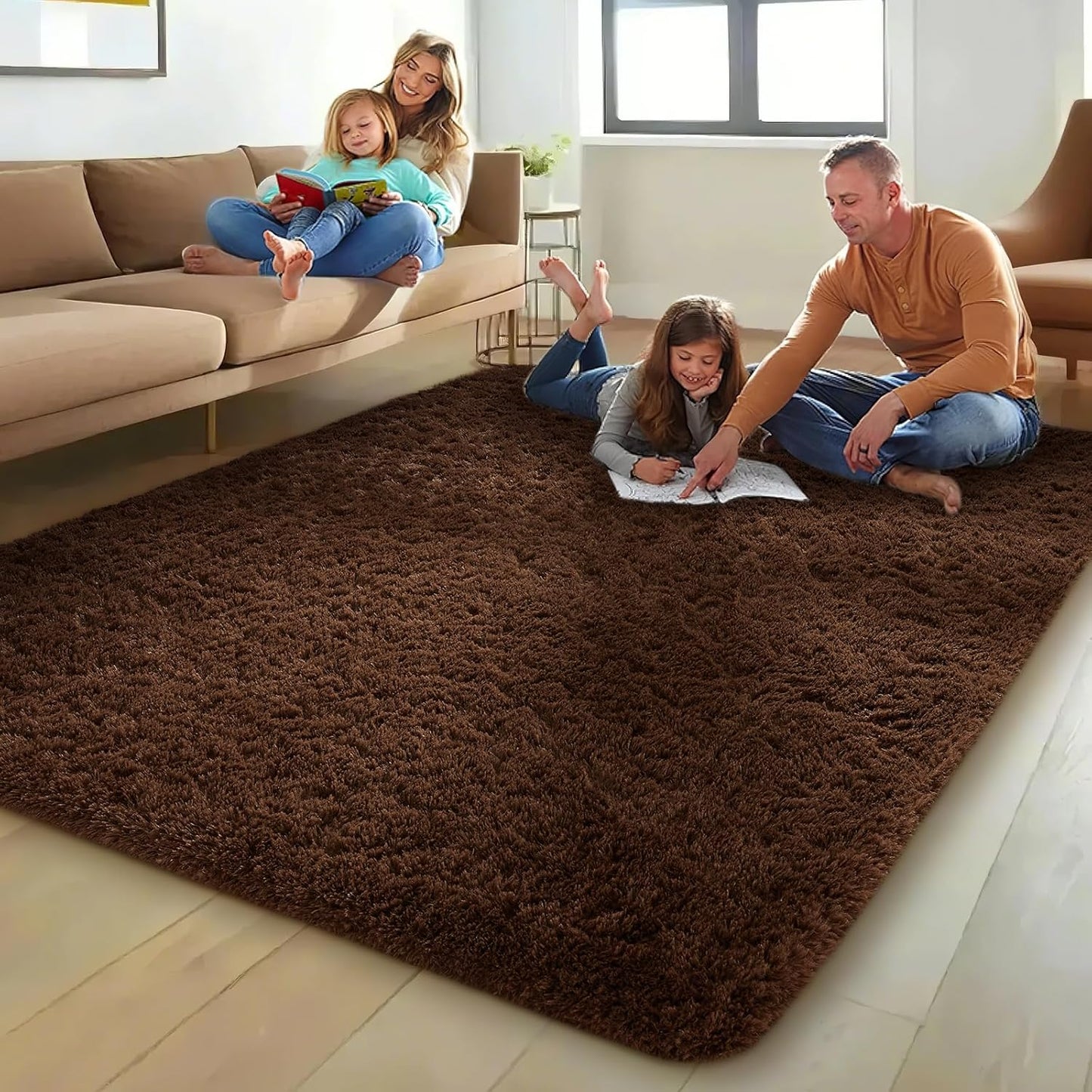 Ophanie Brown Area Rug - Soft Plush Shaggy Carpet for Living Room & Bedroom | 5x8 Size for Kids & Teens