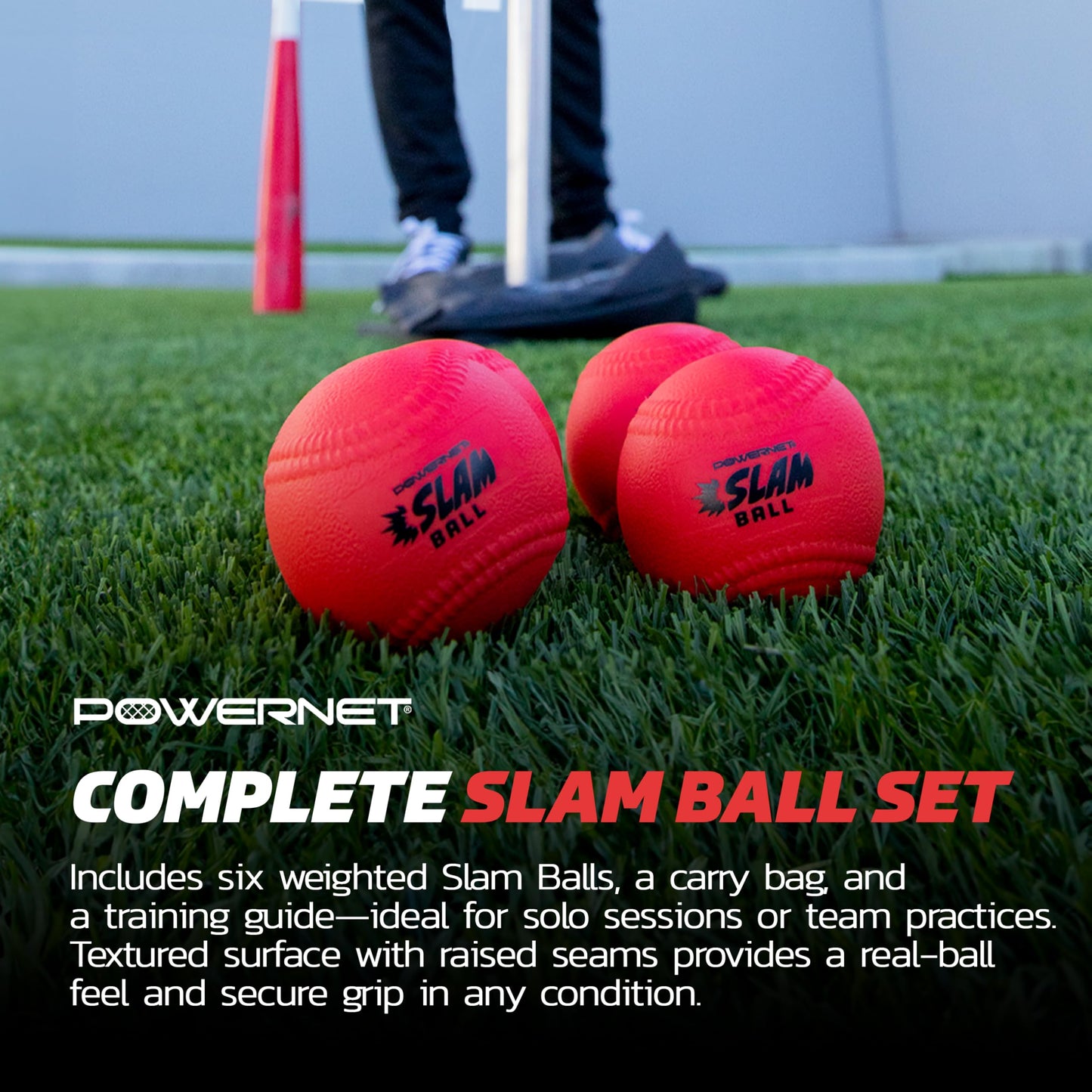 PowerNet Slam Ball 6-Pack, Baseball Size Weighted Ball with Textured Surface and Raised Seams, Training Equipment to Improve Hitting Power, 16 Oz Weighted Baseballs for Batting