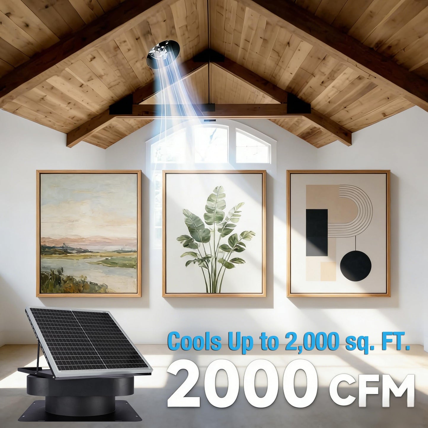 PEAKROCK 30W Solar Attic Vent Fan 2000CFM High Airflow Brushless DC Motor 60,000Hrs Lifespan with 12inch Blade Alloy Fan, Weatherproof Roof Vent for Home, Garage, Greenhouse, No Remote