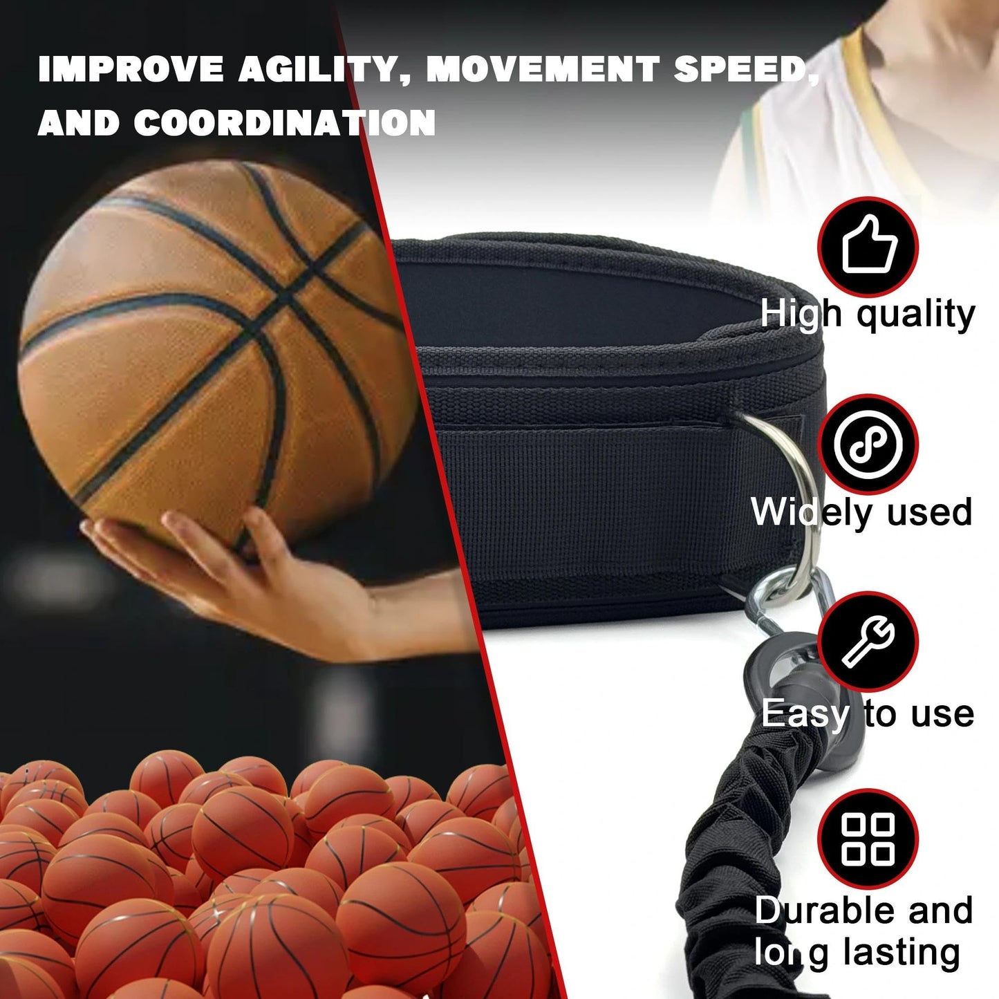 OKQX 1-Pack Zone Defense Resistance Band Kit, Basketball & Volleyball Agility Training Belt Kit – Resistance Band Speed & Coordination Trainer with Adjustable Waist Strap, Black