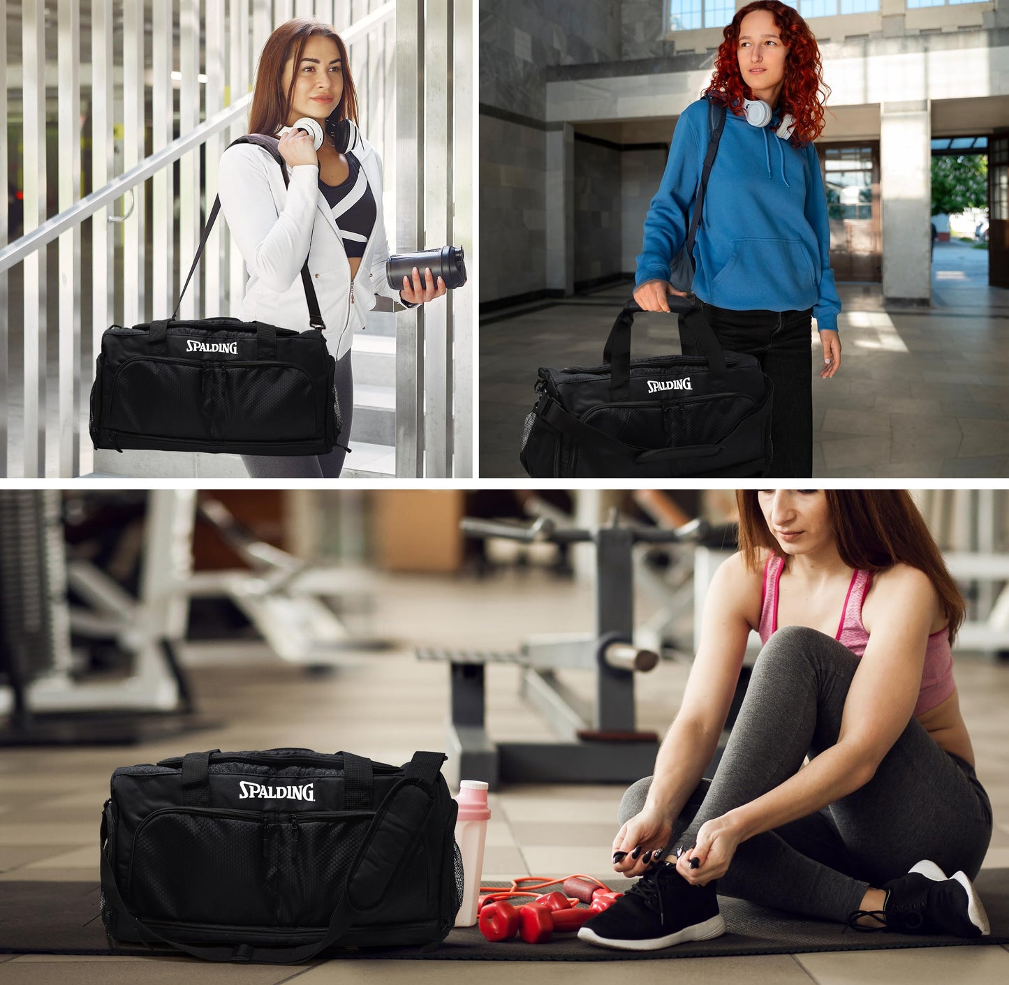 Spalding Gym Bag for Men & Women Duffle Bag with Wet & Shoe Compartment - 55L Capacity Large Workout Bags for Travel, Sports