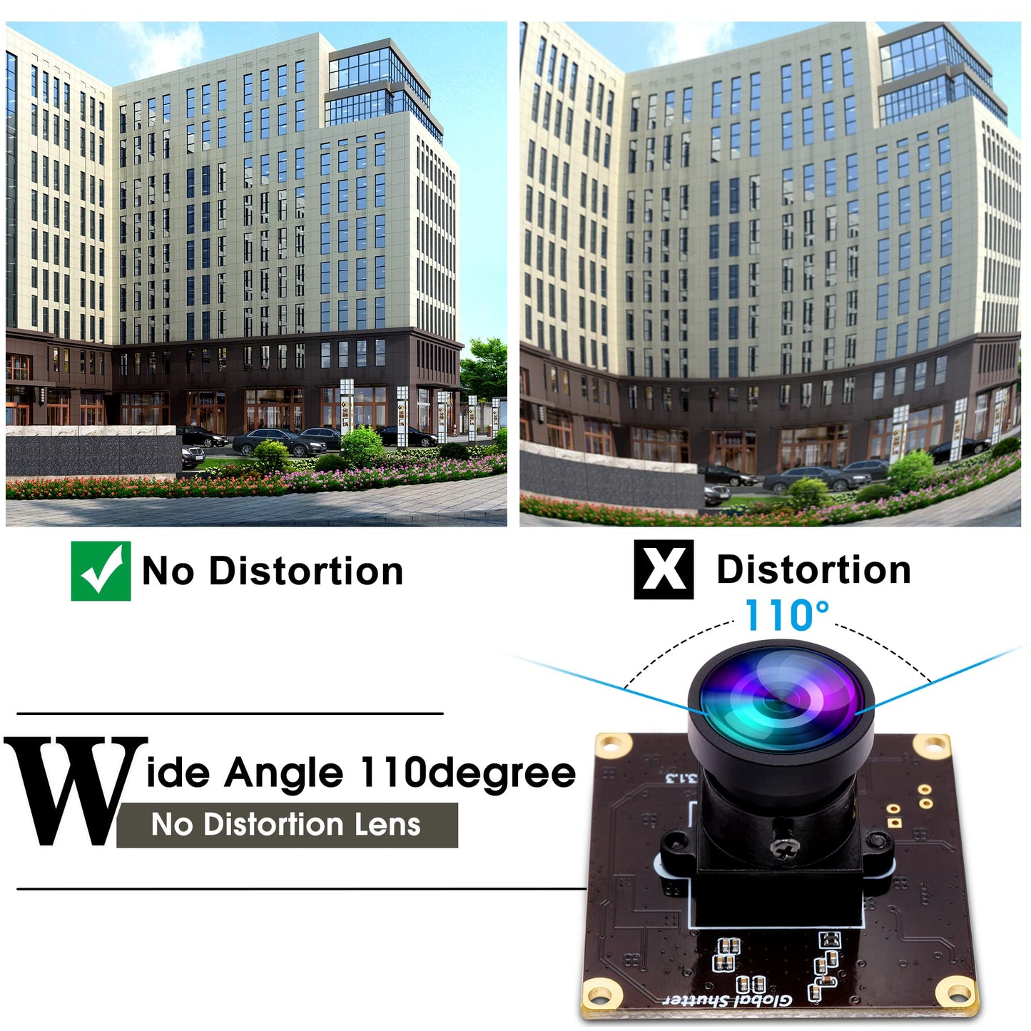 ELP High Speed Wide Angle Global Shutter USB Camera Module for Computer 1080P Mini UVC USB2.0 Webcam Board with 110degree No Distortion Lens AR0234 High Frame 90fps Web PC Camera Board for Laptop