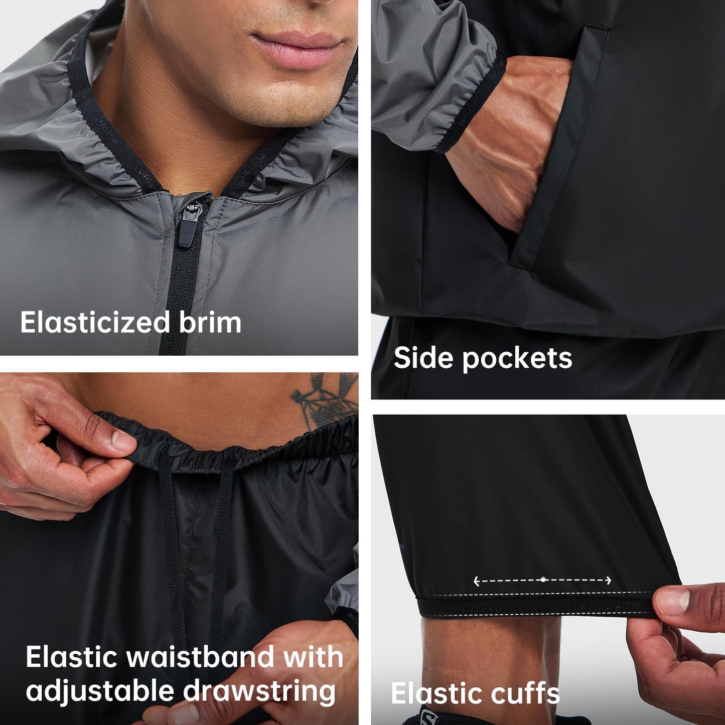 HOTSUIT Sauna Suit for Men Weight Loss Sweat Suits Gym Workout Exercise Sauna Jacket Pant Full Body, Gray, XL