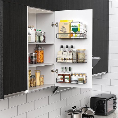 Moforoco Spice Rack Organizer - Wall-Mounted 6-Pack Black Shelves for Kitchen & Pantry Storage