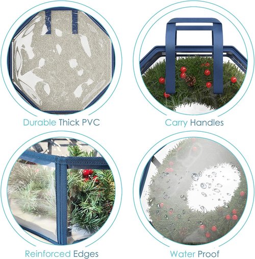 Hearth & Harbor Wreath Storage Container - Clear Christmas Wreath Organizer with Dual Zipper & Handles - 30" Size