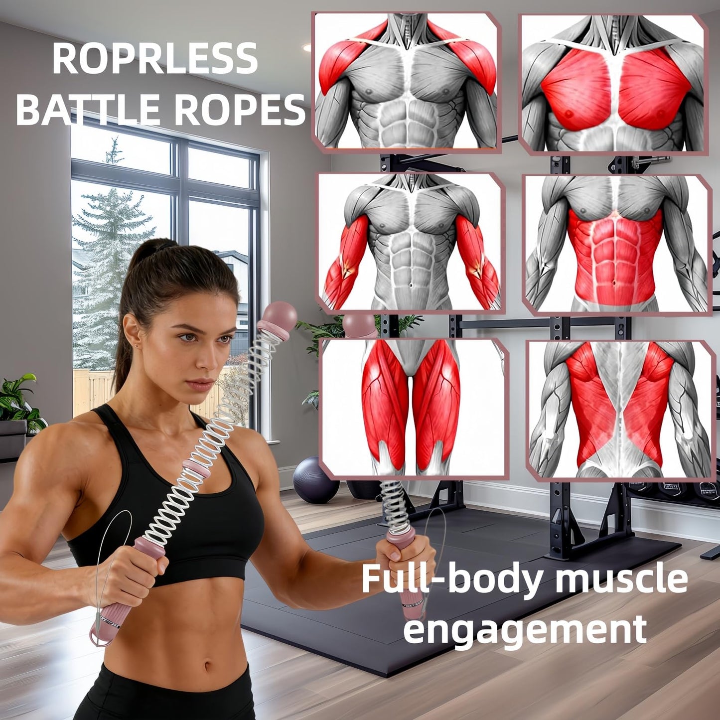 Ropeless Battle Ropes 2Pcs with Bag for HIIT, Cardio, Strength & Low-Impact Training, Portable Weighted Home Gym Equipment Non-Slip Handle, Cordless Battle Ropes for Men & Women, Upgrade Battle Rope