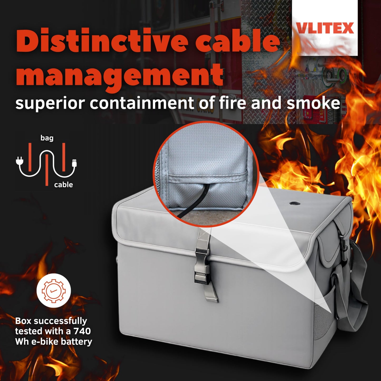 VLITEX Lithium Battery Storage Box XL (Extra Large) | Engineered in Germany | Fireproof E-Fiberglass & Silicone Fabric | Certified Lipo Safe Bag Container