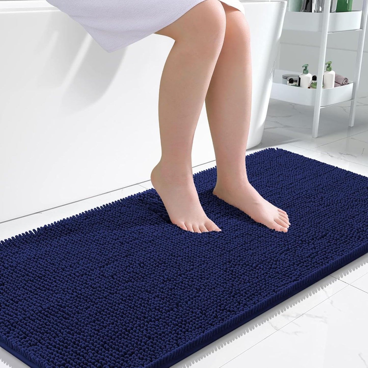 OLANLY Bathroom Runner Rugs - Soft Absorbent Chenille with Rubber Backing | Quick Dry, 47x24, Twilight Sapphire