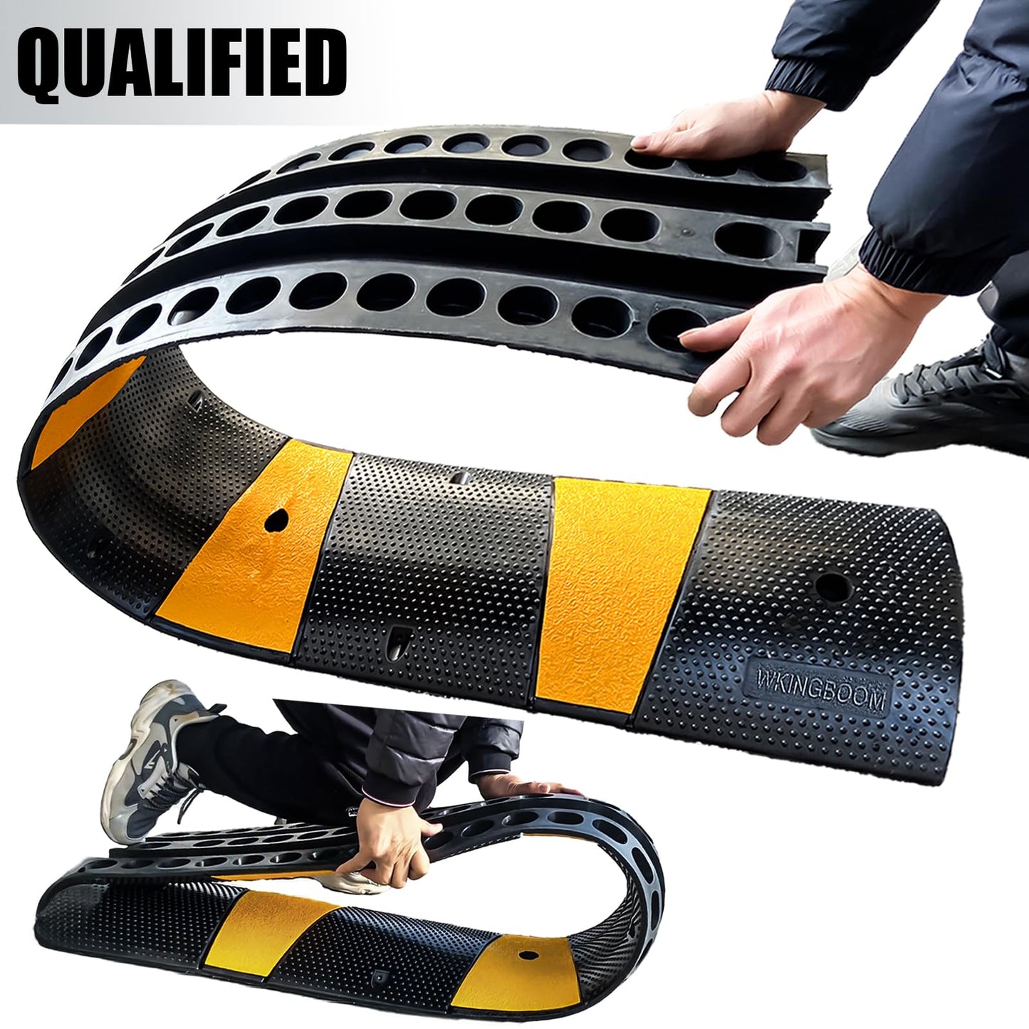 WKINGBOOM 2 Channel Rubber Speed Bumps Humps, 6 Feet Long Traffic Driveway Ramp with 8 Bolts, 22000 lbs Capacity Cable Protector Ramp for Garage Gravel Roads Asphalt Concrete, 2 Packs