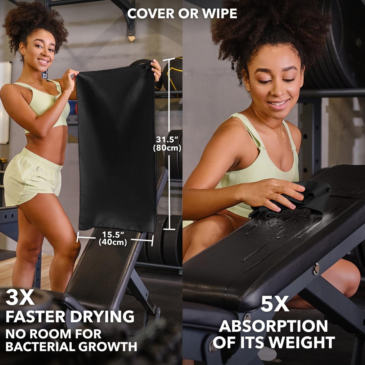 Trailoom Microfiber Workout Towels - Quick Dry, Highly Absorbing, Odor-Free, for Men & Women - Gym Sweat Sports Towel for Hot Yoga, Tennis, Running, Exercise, Working Out, Camping, Set of 5 Black