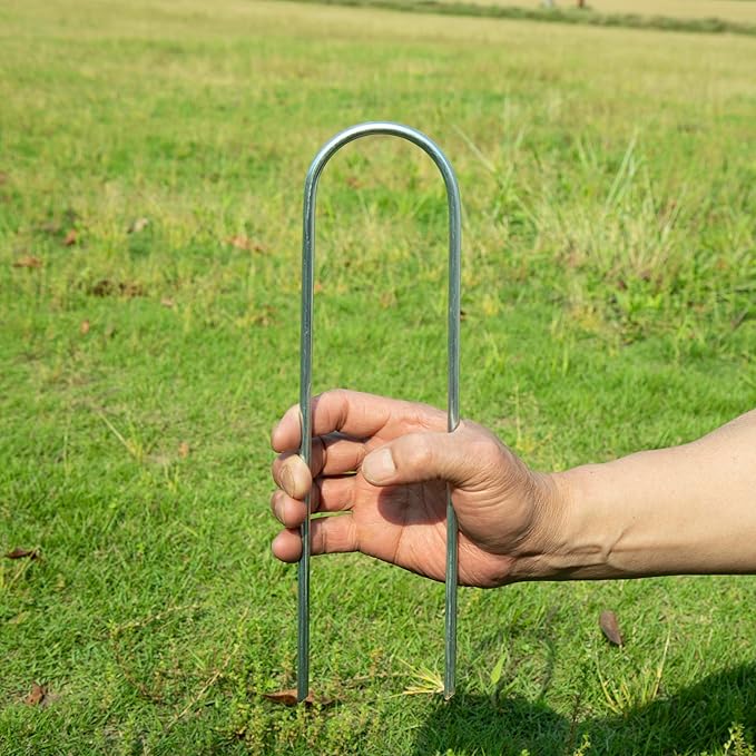 Heavy Duty Trampoline Stakes Anchors High Wind U Type Sharped Ends Safety Ground Anchors Galvanized Steel 11.8 inch for Soccer Goals,Tents and Garden Decorations