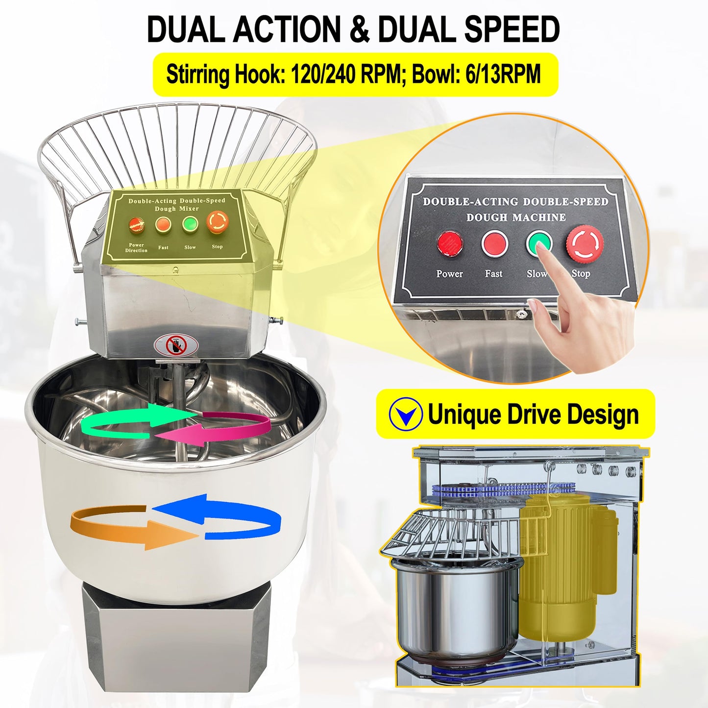 LGXEnzhuo 50L Commercial Dough Mixer with Dual Rotation and Double Speed, 110V 2200W Electric Dough Kneading Machine - Stainless Steel, Spiral Hook, Emergency Stop, for Pizze and Bread