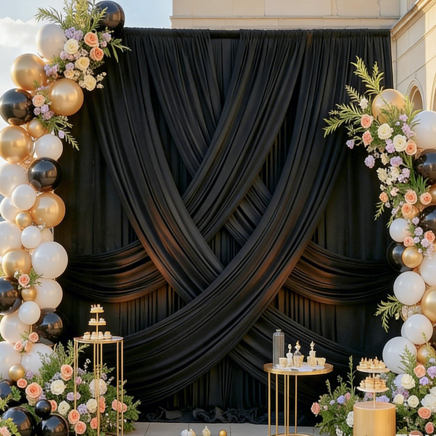 10 Panels 5x12ft Wrinkle Free Black Backdrop Curtains for Parties, Polyester Photo Backdrop Drapes 12 ft Long Back Drop Cloth for Wedding Birthday Photography Background, 50ftx12ft
