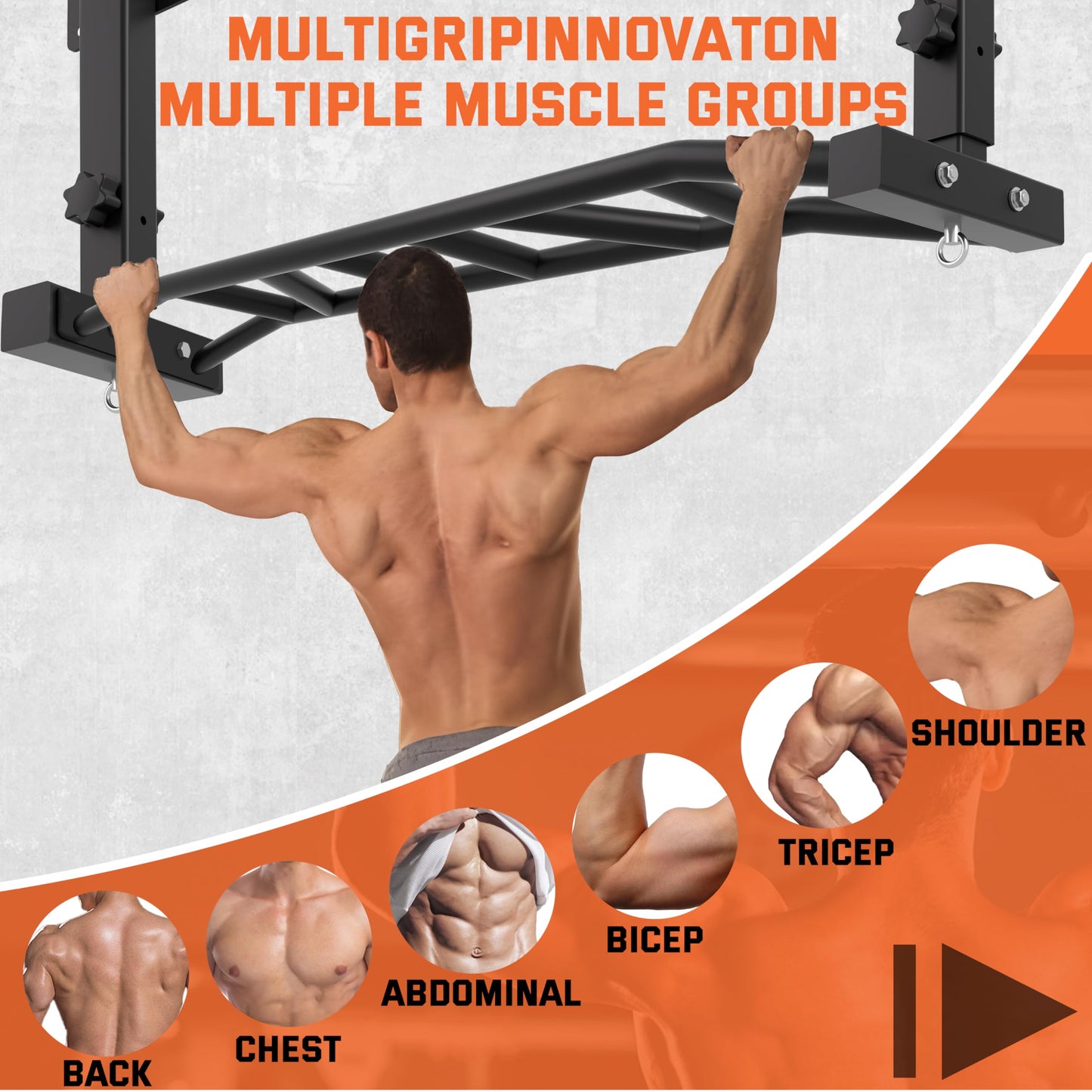 HWOOUSA 48" Joist Mounted Pull Up Bar, 600LBS Heavy Duty Multi Grip Ceiling Mount Chin Up Bar, Ceiling Beam for Home Gym/Garage/Basement with 5-Height Adjustable& Round Anchors, Easy to Install