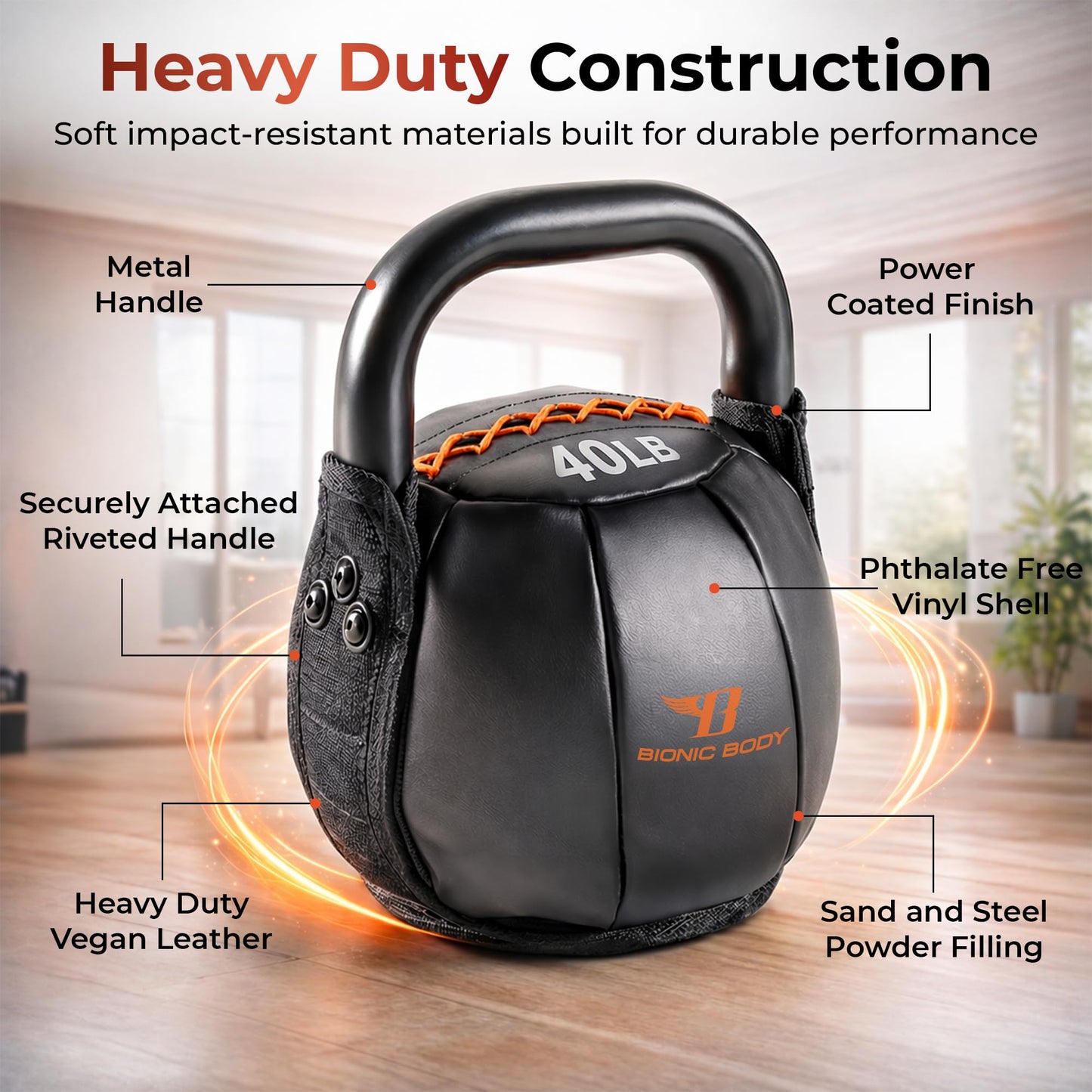 Bionic Body by Kim Lyons Soft Kettlebell 40 lb – Ergonomic Handle for Strength, Conditioning, Core & Full-Body Workouts, Home Gym, HIIT & Functional Fitness