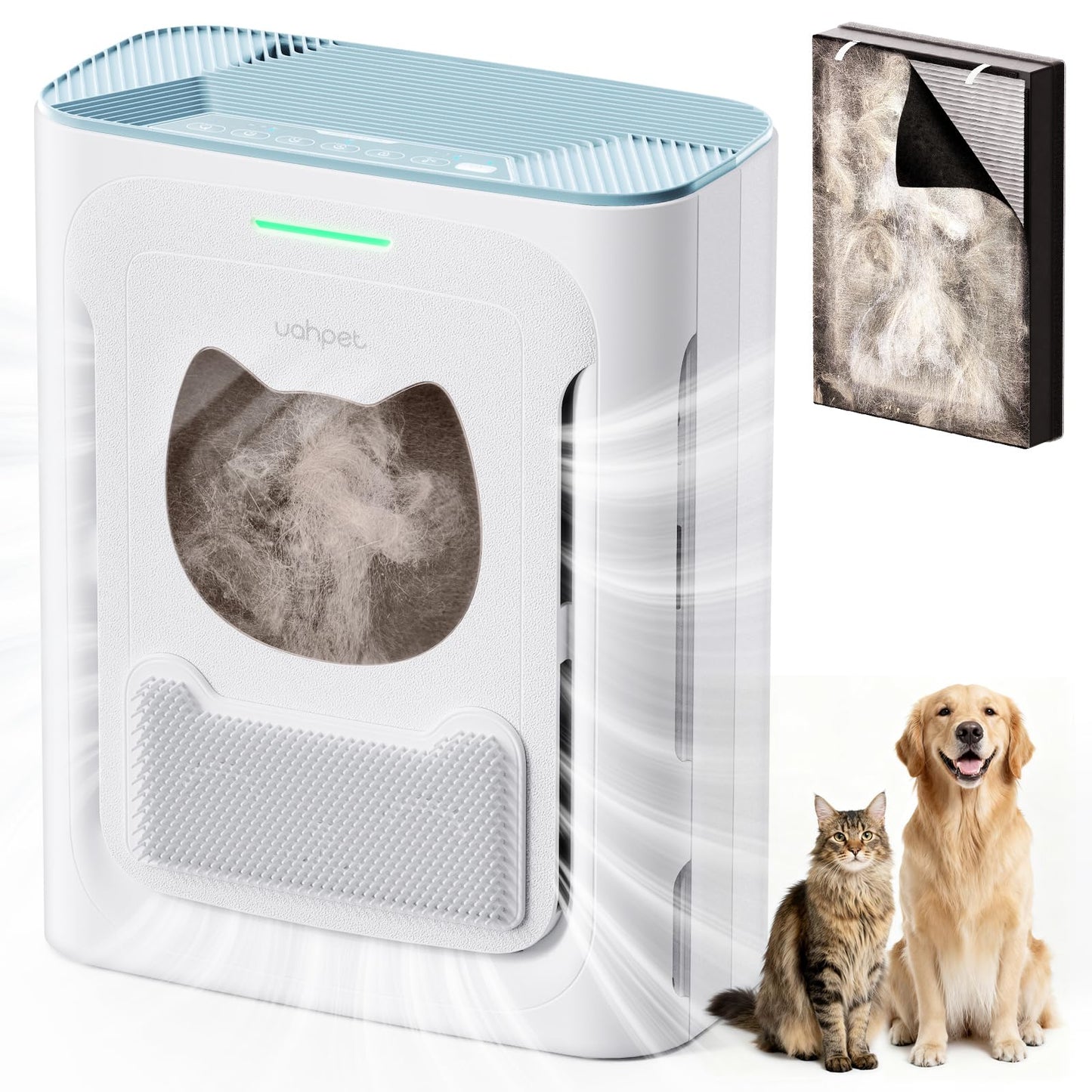 uahpet Pet Air Purifier, H13 HEPA Filter for Pet Hair, Dander & Odors, 2100 Sq Ft Coverage, Plug & Play No WiFi Required, Clog-Resistant Intake, Washable Pre Filter, Quiet 25dB