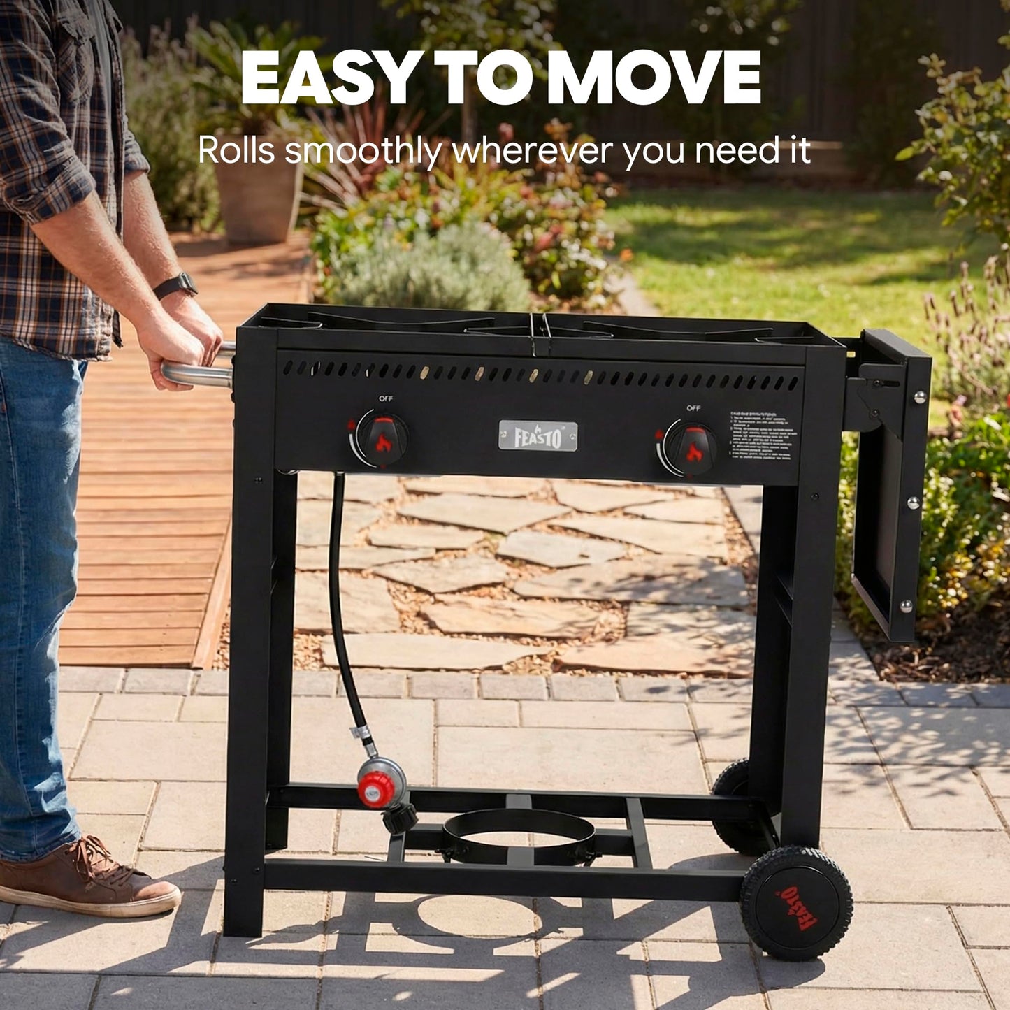 FEASTO Outdoor Propane Deep Fryer with Movable Cart, 2-Burner Stove with 100,000 BTU Total, 2 x 18QT Aluminum Pots, 1 x 18QT Basket & 2 x 9QT Frying Baskets, Portable Fryer for Fish, Fries & Chicken