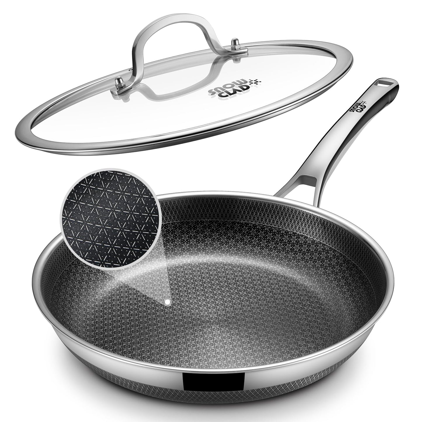Yonida Non Stick Frying Pans, 12-inch with Lid, Hybrid Fajita Pans Nonstick,non stick Skillets Stainless Steel, Dishwasher & Oven-Safe, Induction Compatible Cooking Pan, PFOA Free Cookware