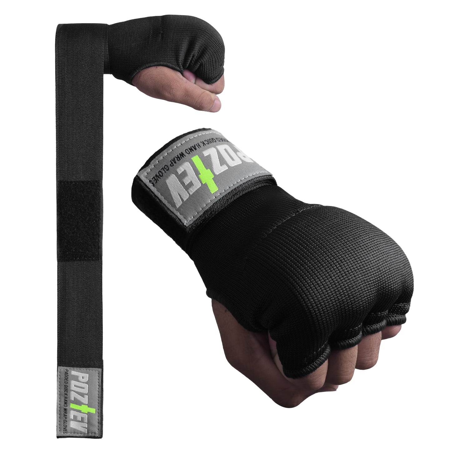 POZTEV Boxing Hand Wraps for Men & Women - Boxing Quick Wraps Inner Gloves Kickboxing Handwraps for Boxing Gloves Gear Knuckle Support Elastic Wrist Straps for Training MMA Shadowboxing (Black S/M)