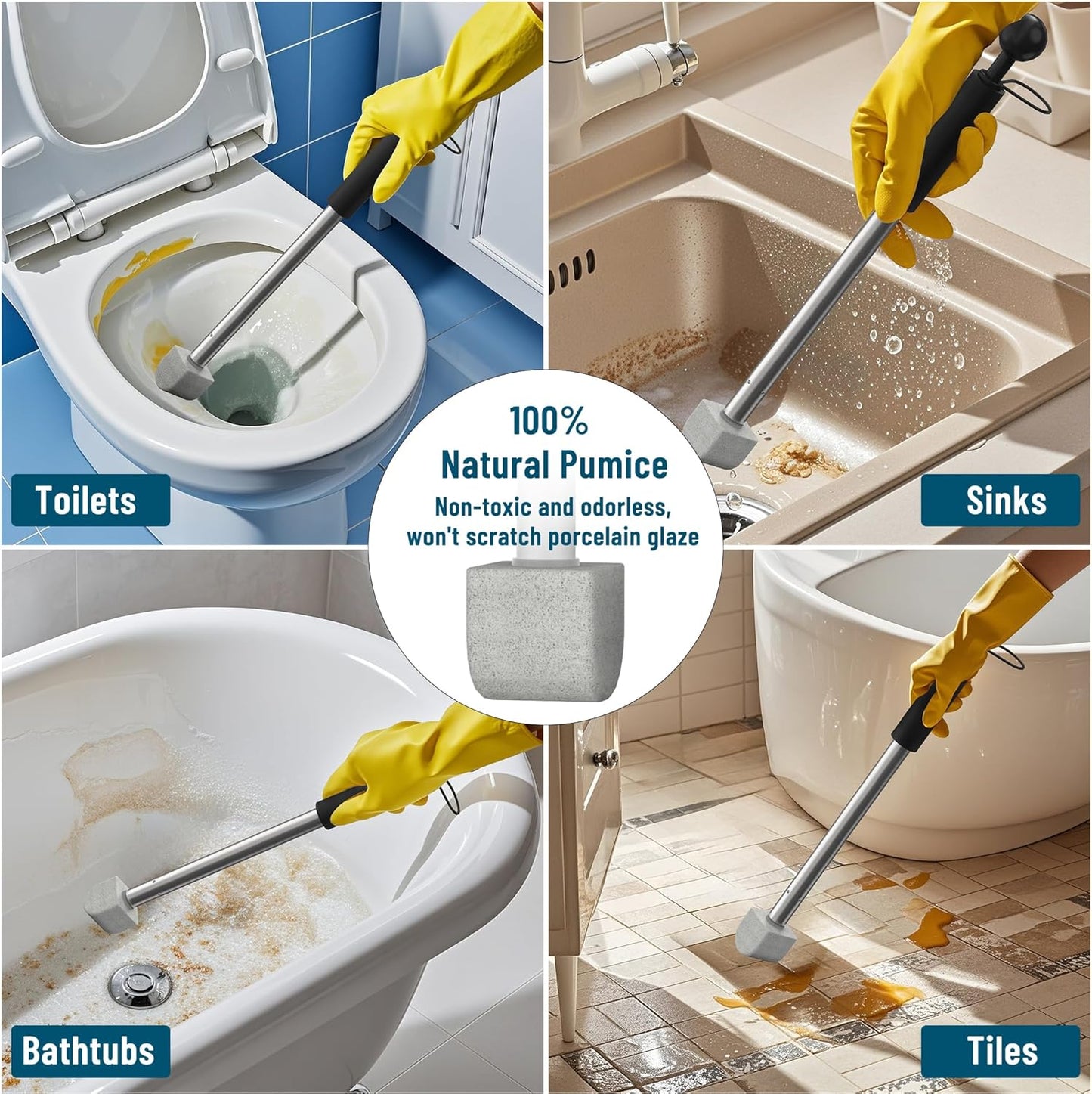 YINGMORE Pumice Toilet Cleaner - 17-Inch Handle for Hard Water Stain Removal | Includes 1 Handle & 8 Pumice Stones