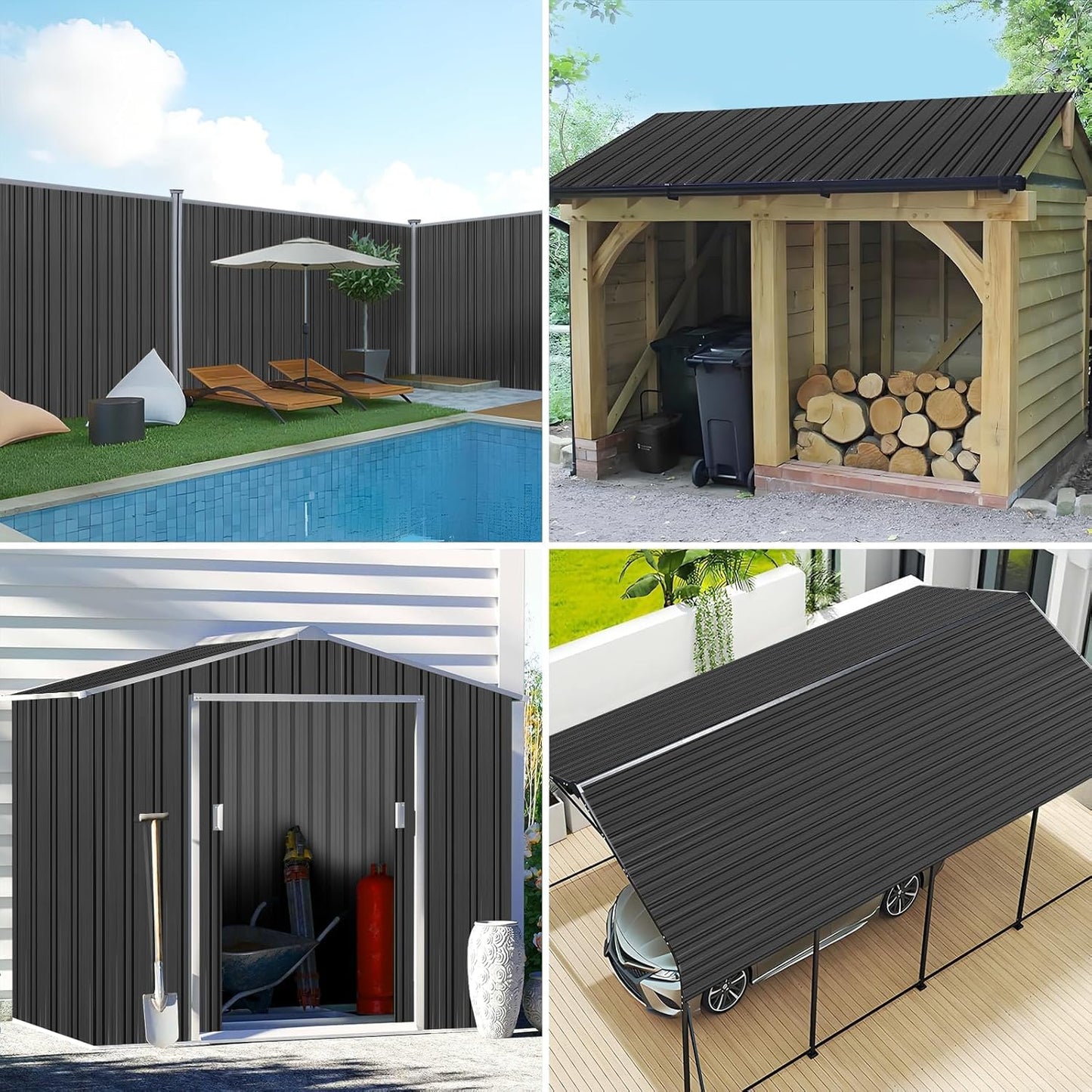 Metal Roof Panels 50.78X16.77 in 12 PCS Galvanized Steel Corrugated Tin Roofing Panels Gazebo Top Cover Garages,Black
