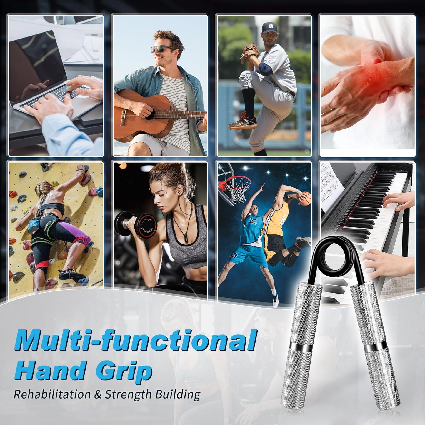 UUJOME Hand Gripper Strengthener Set 4pcs (50lb+100lb+150lb+200lb) - Metal Grip Strength Trainer Slip Resistant - Grip Trainer Forearm Strengthener for Muscle Building, Hand Sensitivity Training