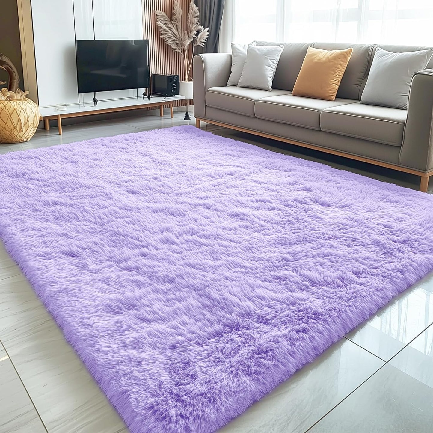OLANLY Large 5x7 Machine Washable Area Rug - Soft Fluffy Shaggy Carpet for Living Room & Bedroom | Light Purple