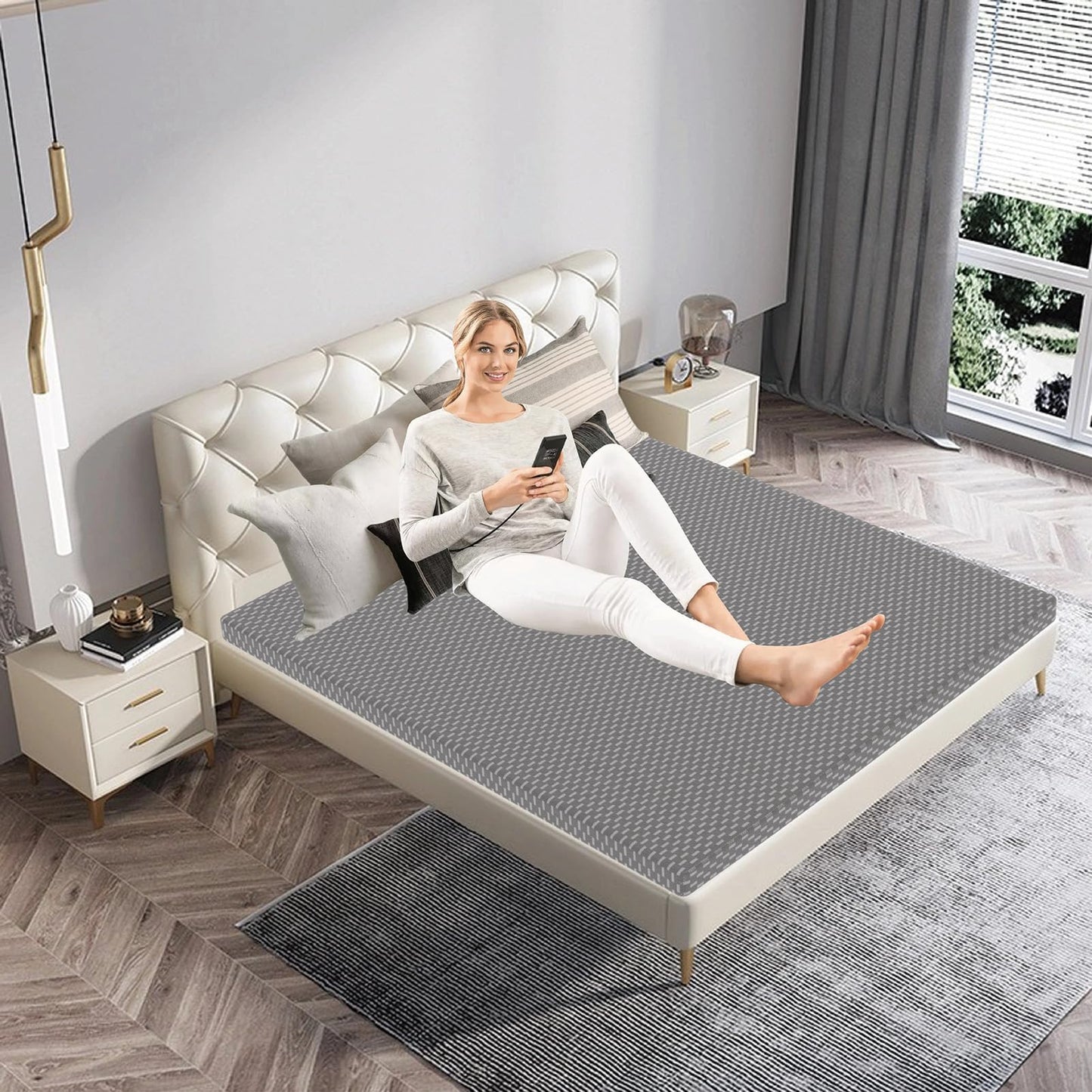 OLMCWOOL 3 Inch Queen Mattress, Medium Firm, Memory Foam Mattress,Bed in a Box, CertiPUR-US Certified,Pressure Relief, Ventilated Foam, Washable Removable Cover (Grey, Queen 3in)