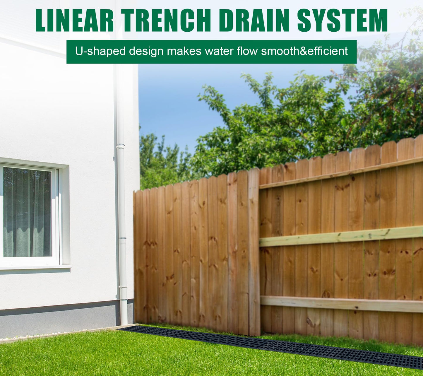 Natotela A15 Deep Profile Trench Drain System for Yard-39.4Lx6.3Wx7.8H in Channel Drain with Grates,4 Pack Total Length 157.5 in,Plastic Yard Drainage Systems for Outdoor Sidewalk Patio