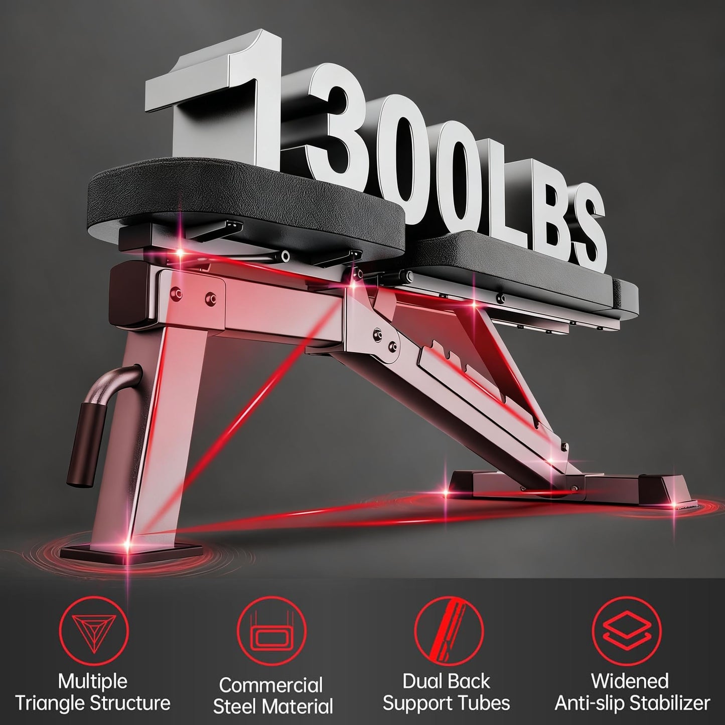 JOROTO Adjustable Weight Bench, 1300LBS Foldable Bench Press Bench of Home Gym Strength Training, Incline Decline Flat Utility Workout Bench with Wheels, Extended Backrest | Multiple Positions
