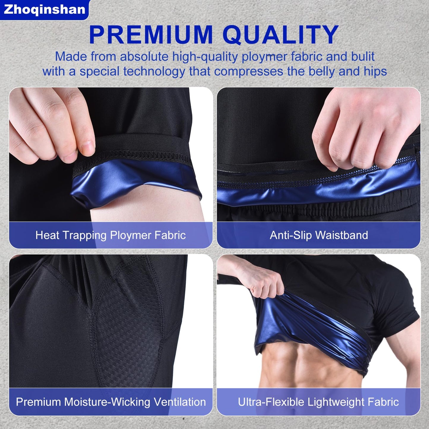 Zhoqinshan Sauna Sweat Suits Shirt Workout Gym Exercise Waist Trainer for Men (black, XL)