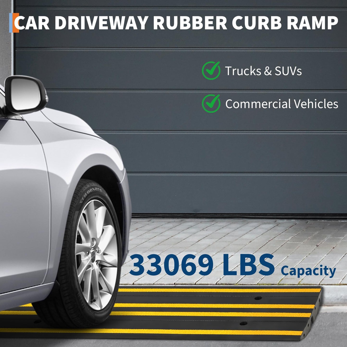 GarveeTech Rubber Driveway Ramps Set of 2, 48" Heavy Duty Accessibility Ramps with Drainage Grooves & Reflective Strips for Cars, Wheelchairs, Forklifts All Weather Use