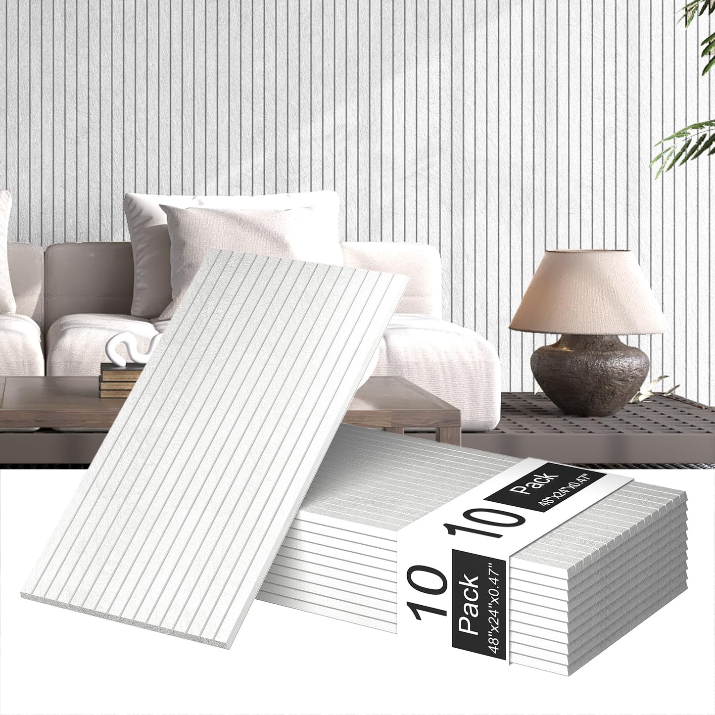 MAGICUBETIC 10 Pack Acoustic Panels,Thicker 0.47"Self-Adhesive Soundproof Wall Panels,High Density Sound Proof panels for Walls, Office, Reccording Studio, Home,Living Room-White(Size-48 * 24 inch)