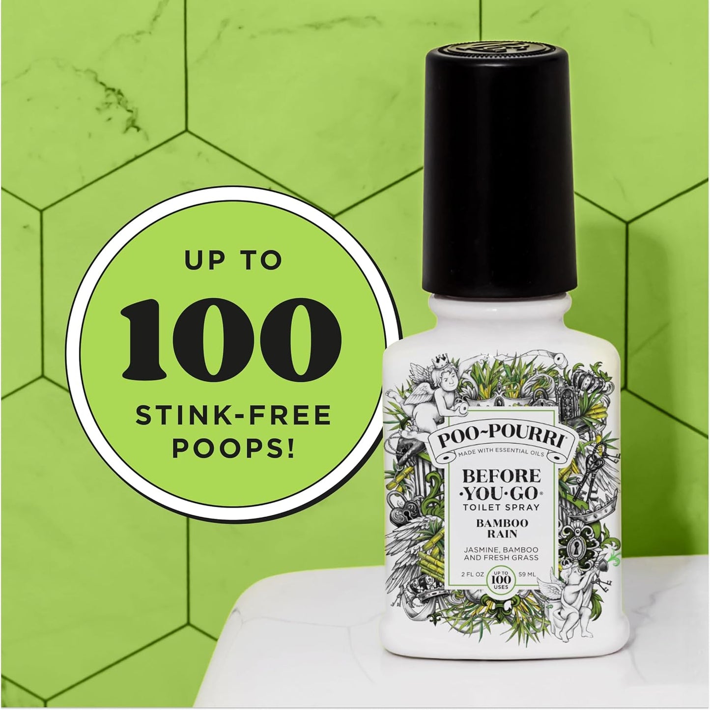 Poo-Pourri Toilet Spray - Bamboo Rain Odor Eliminator | 2 Fl Oz, Up to 100 Uses, TSA Approved