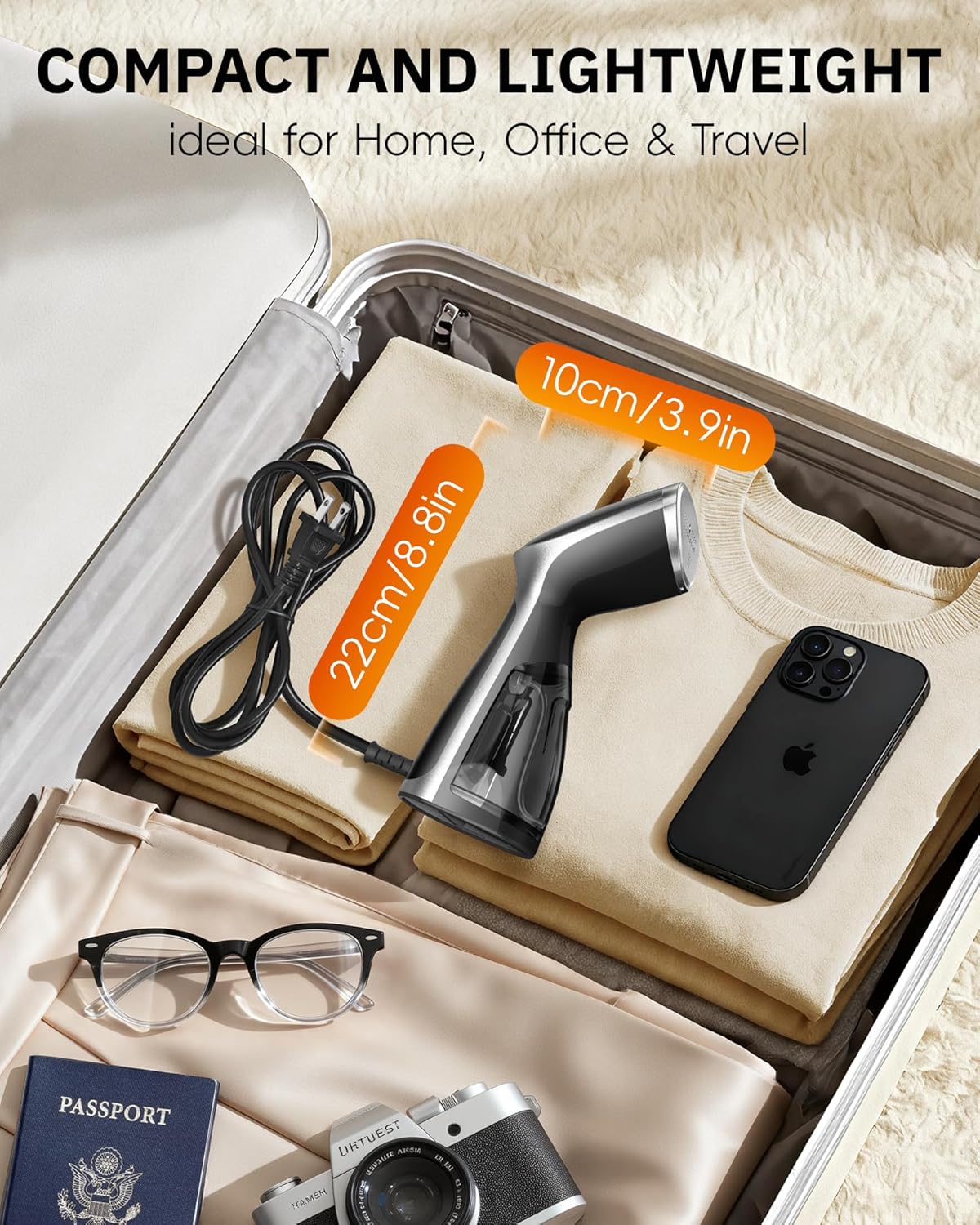 OGHom Portable Travel Handheld Steamer - 1000W Garment Wrinkle Remover for Home & Travel - Black