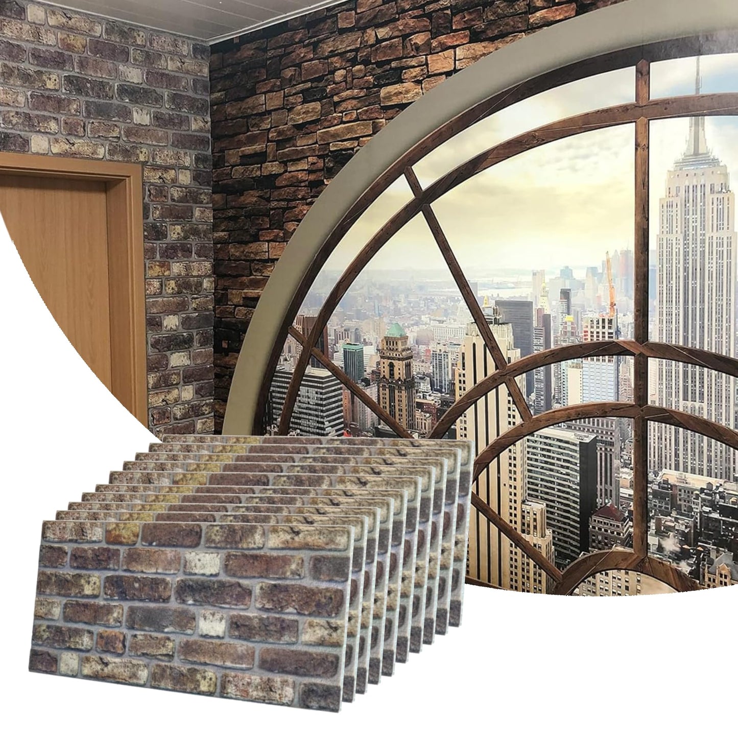 Dundee Deco 3D Wall Panels Faux Brick - Cladding, Grey Brown Stone Look Wall Paneling, Styrofoam Facing for Living Room, Kitchen, Bathroom, Balcony, Bedroom, Set of 10, Covers 53 sq ft