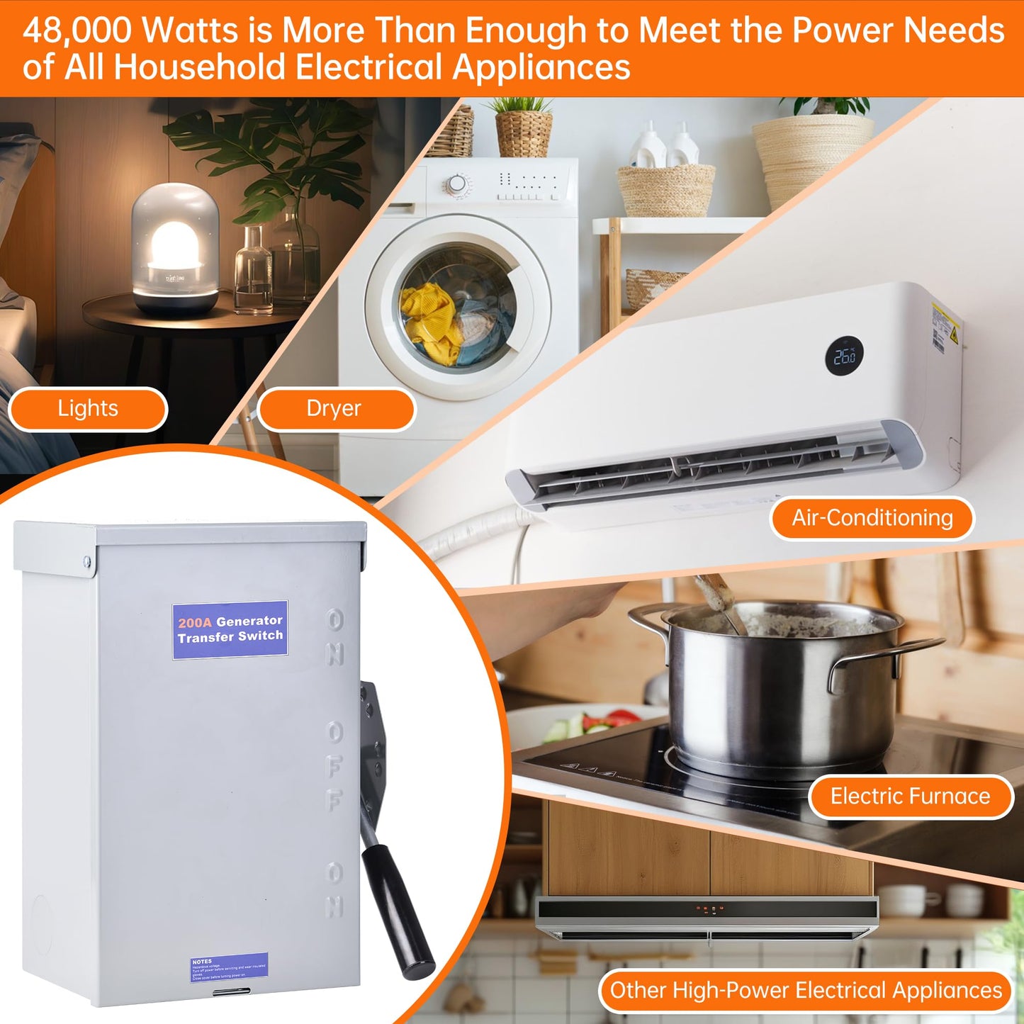 200 Amp Generator Transfer Switch,120/240V Manual Transfer Switch for Home Generator,2 Pole 48000W General-Duty Double-Throw Safety Switches,Stronger Stability,NEMA 3R Standards for Outdoor and Indoor
