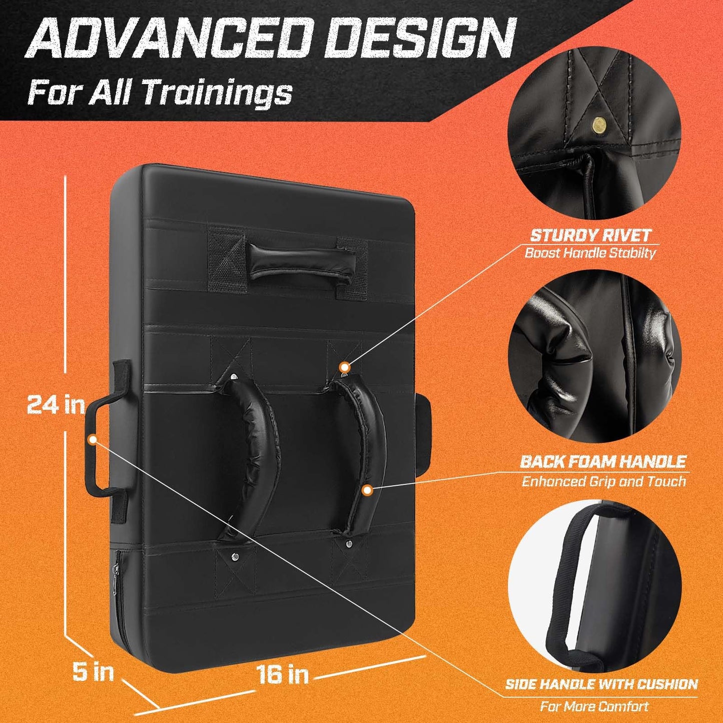 AKABIKE Blocking Shield Pad for Football Tackling, Basketball Defense & Martial Arts - 24"x16" Youth/Adult Training Pad with 5 Handles, PU Leather Kick Dummy