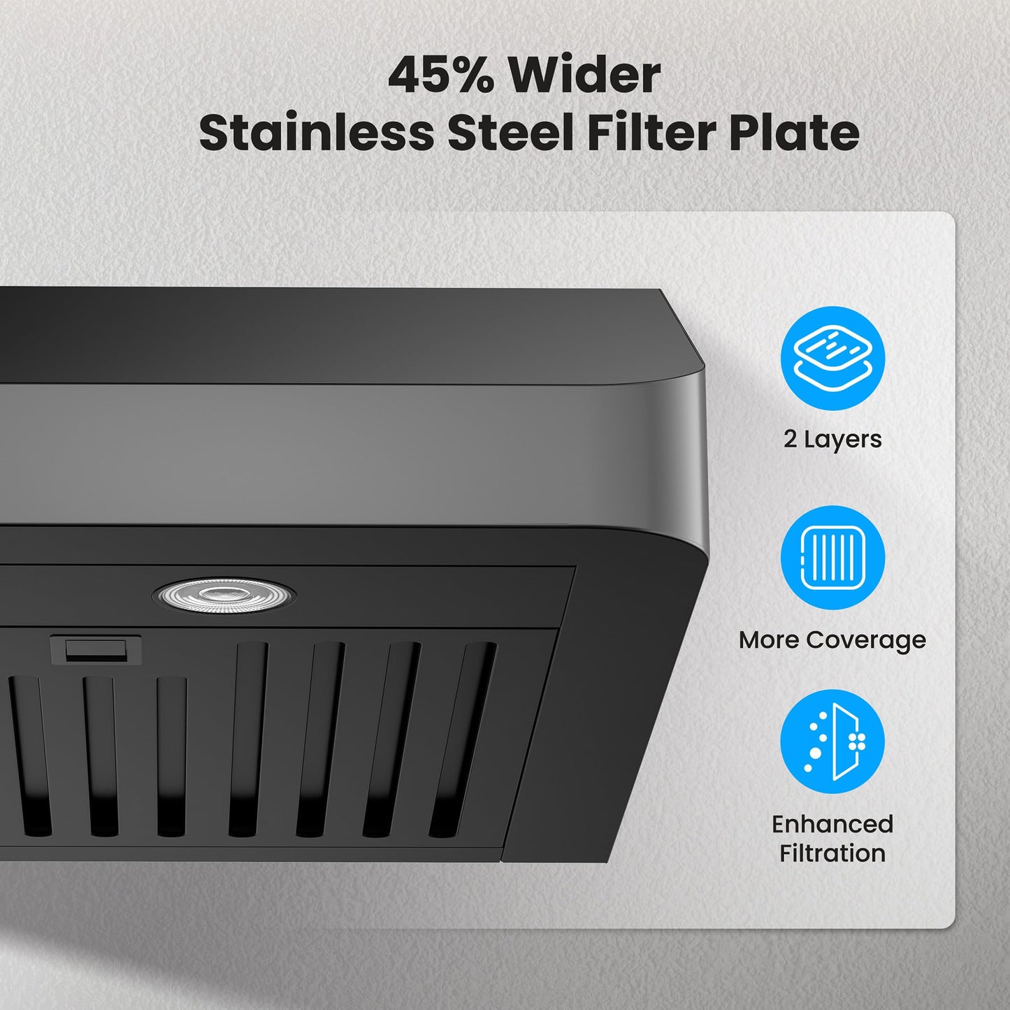 VIKIO HOME Under Cabinet Range Hood 30 Inch, 980CFM Fast Venting Ducted, Kitchen Hood With 3 Speed Gesture Sensing & Touch Control, Stainless Steel Stove Vent Hood With LED Light, Black