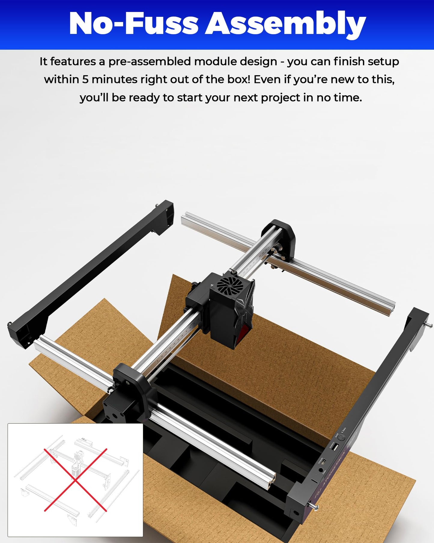 ATOMSTACK Swift Laser Engraver for Beginners, 12000mW Output Laser Cutter, Laser Class 4, 300×300mm Working Area, 0.08mm Accuacy Engraving Machine for Wood, Leather, Coated Metal, Acrylic (Swift 12W)