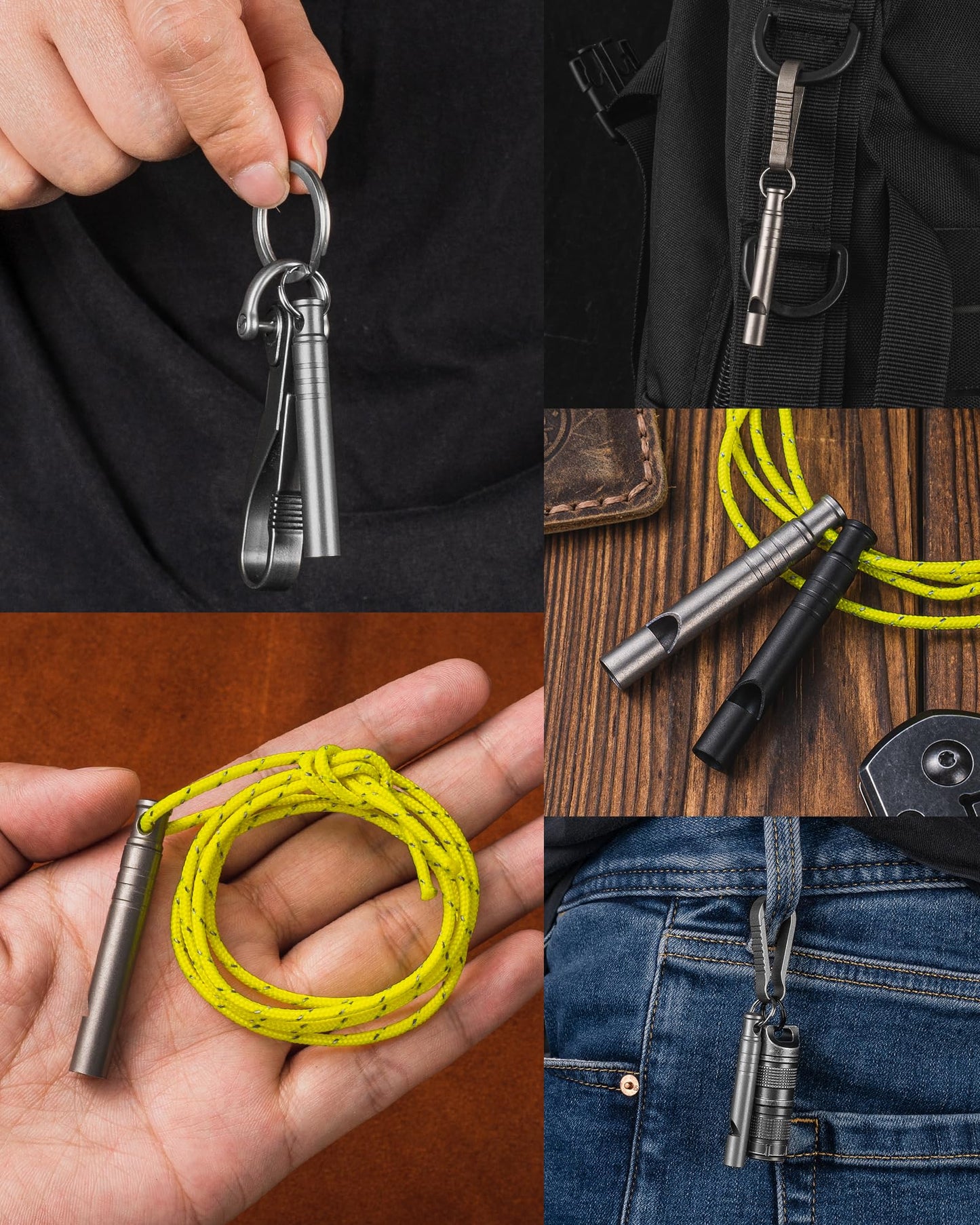 TISUR Titanium Emergency Whistle,120db Safety Whistle with Lanyard,Outdoor Survival Small Whistle for Life Saving,Hiking,Pets Training,Coach Sports (Gray-2PCS)