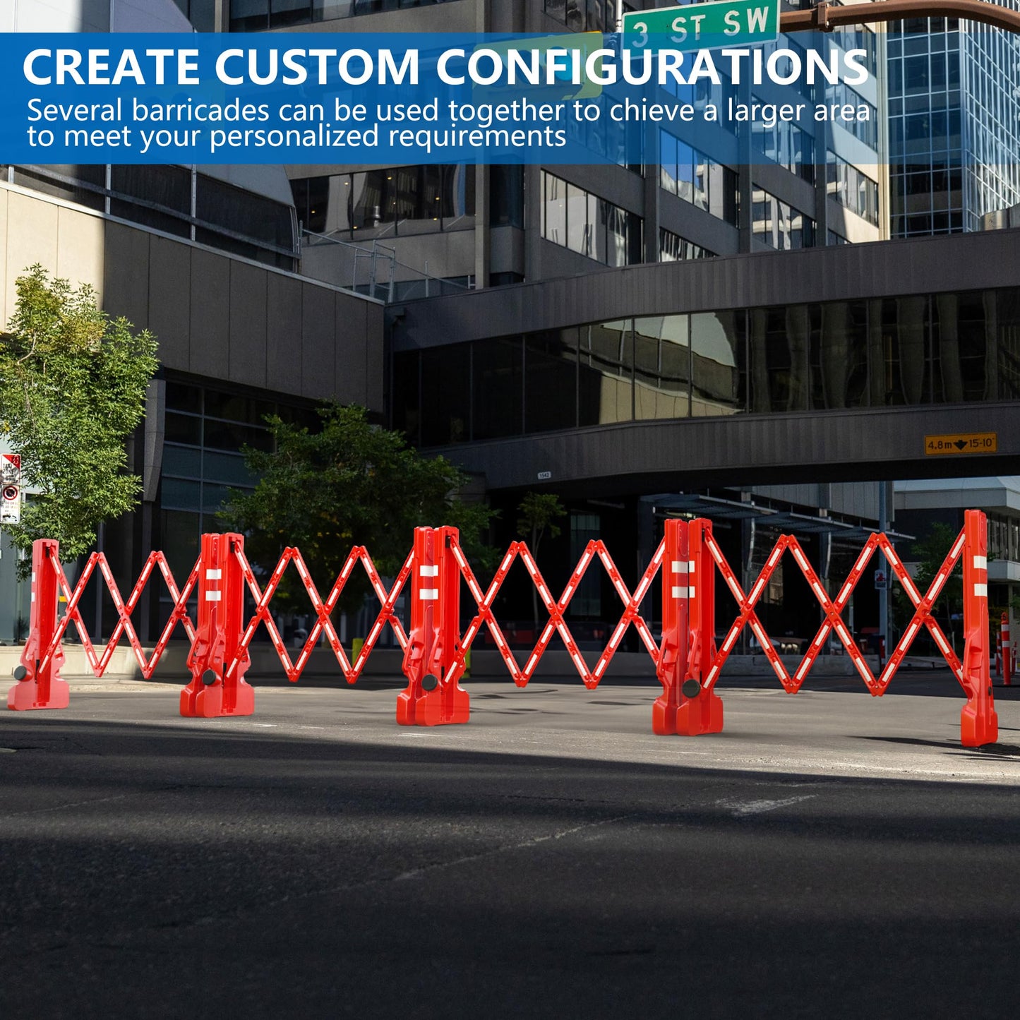 RELIANCER Expandable 7.41ft Safety Barricade,Retractable Security Barrier Water Filled Weighted Base,Adjustable Traffic Barricades,Outdoor Crowd Control Barriers,Driveway Isolation Gate,Garden Fence