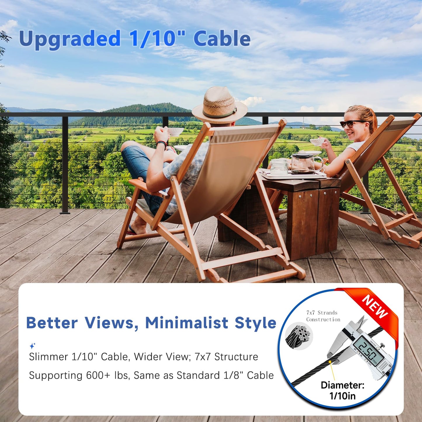 Zylorix Modular 12-24FT Swageless Cable Railing System Post Kit 36" with 4 Heavy-Duty T304 Stainless Steel Level Post, Patent Reusable Cable Railing Kit, Modular Outdoor Finish(No Handrail), Black